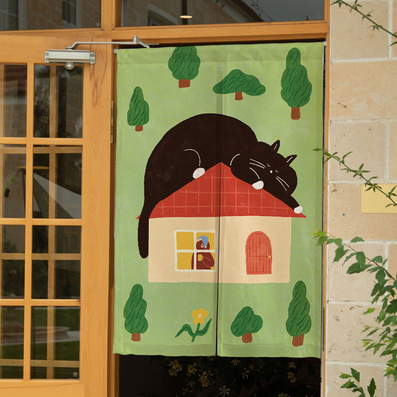 Commercial Window Printing - Декоративная черная занавеска-норен VIKAMA с карманом